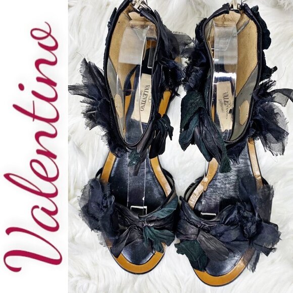 VALENTINO Leather Mesh & Chiffon Embellished Flat Sandals, Size 38 - Picture 4 of 10